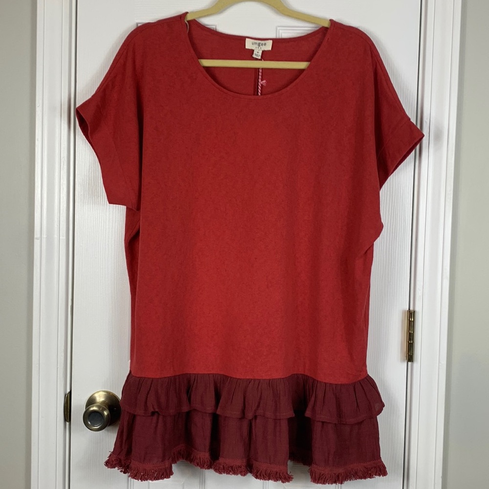 Nwt Umgee Rust Top With Brownish Ruffles. Has Sho… - image 1